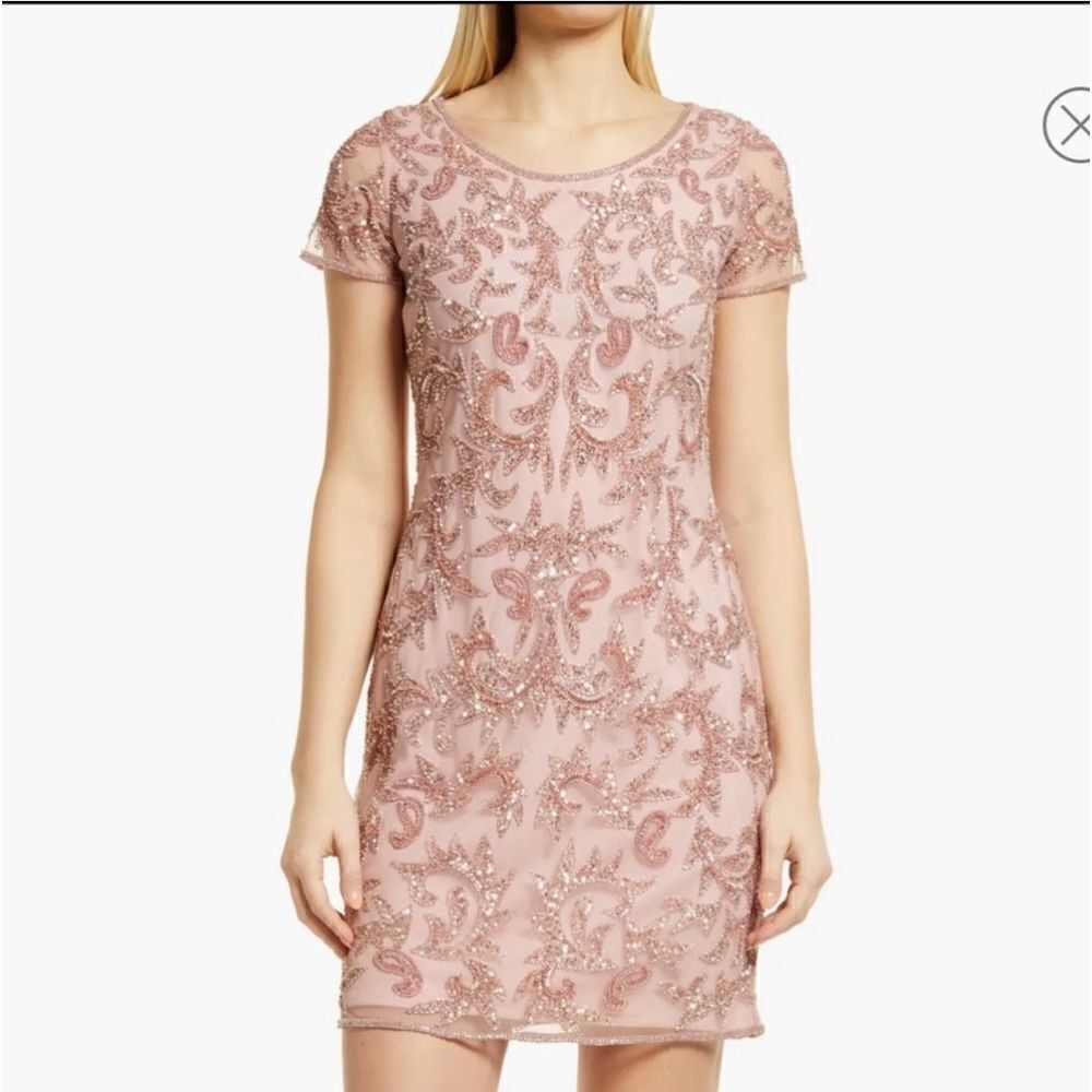 Pisarro Nights Beaded Mesh Cocktail Dress